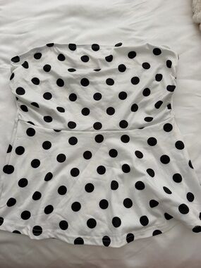 SHEIN Black & White Polka Dot Strapless Peplum Camisole